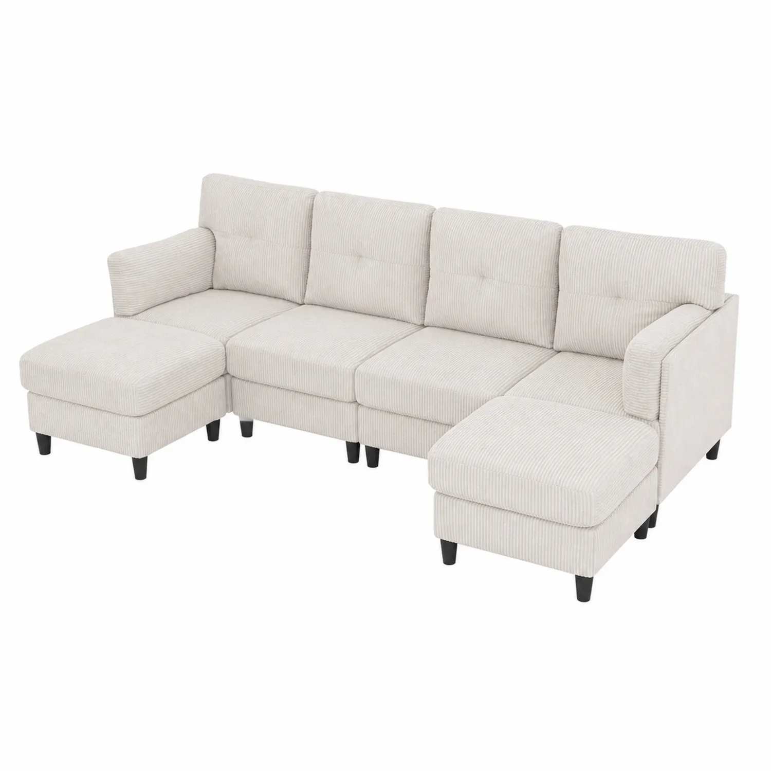 Narożna sofa z szezlongiem tapicerowana sztruksem beżowa 290 cm