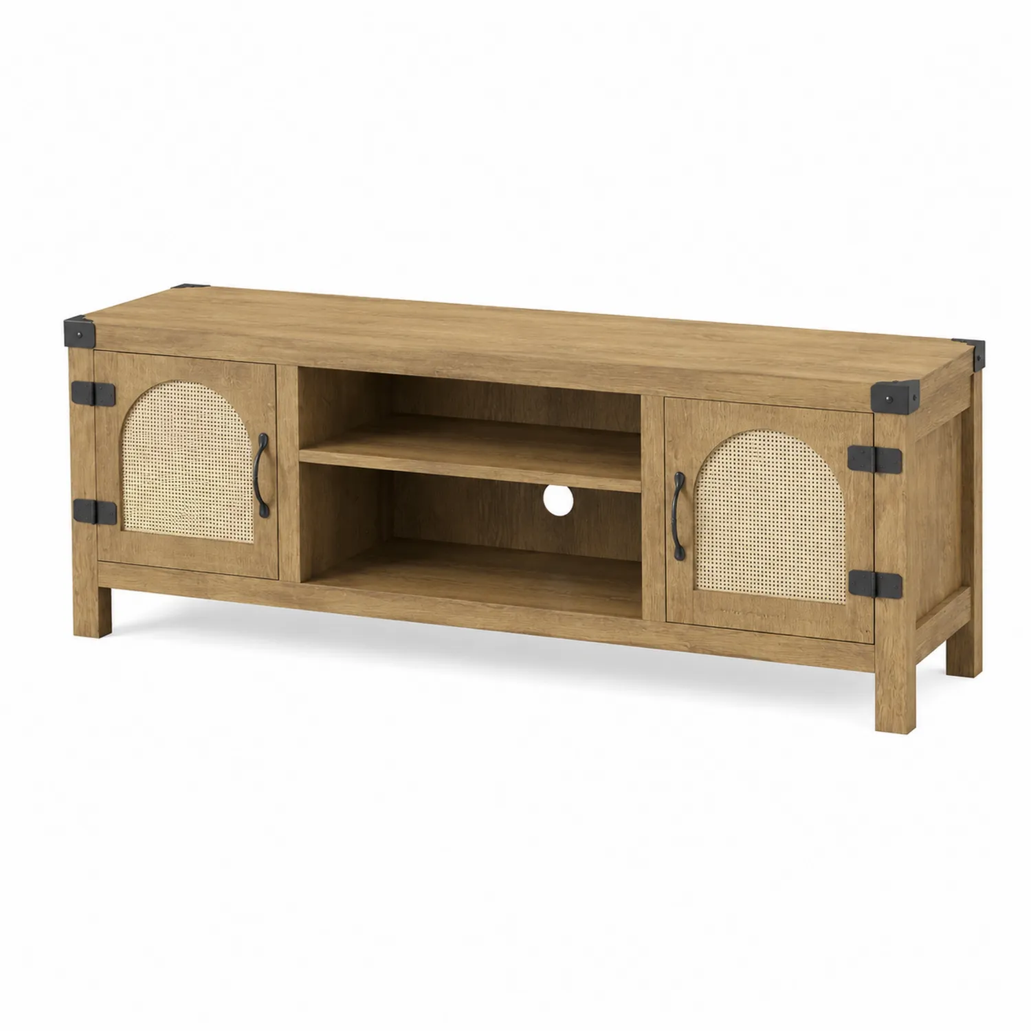 Szafka RTV z drewna i rattanu 120x40x50 cm