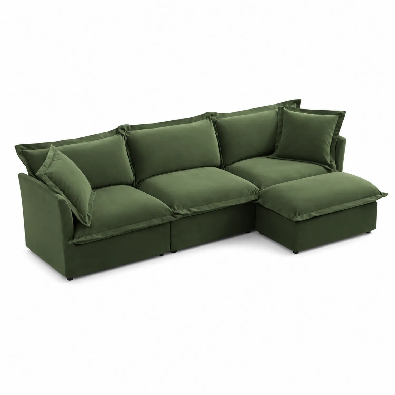 Sofa narożna zielona welurowa L-kształtna