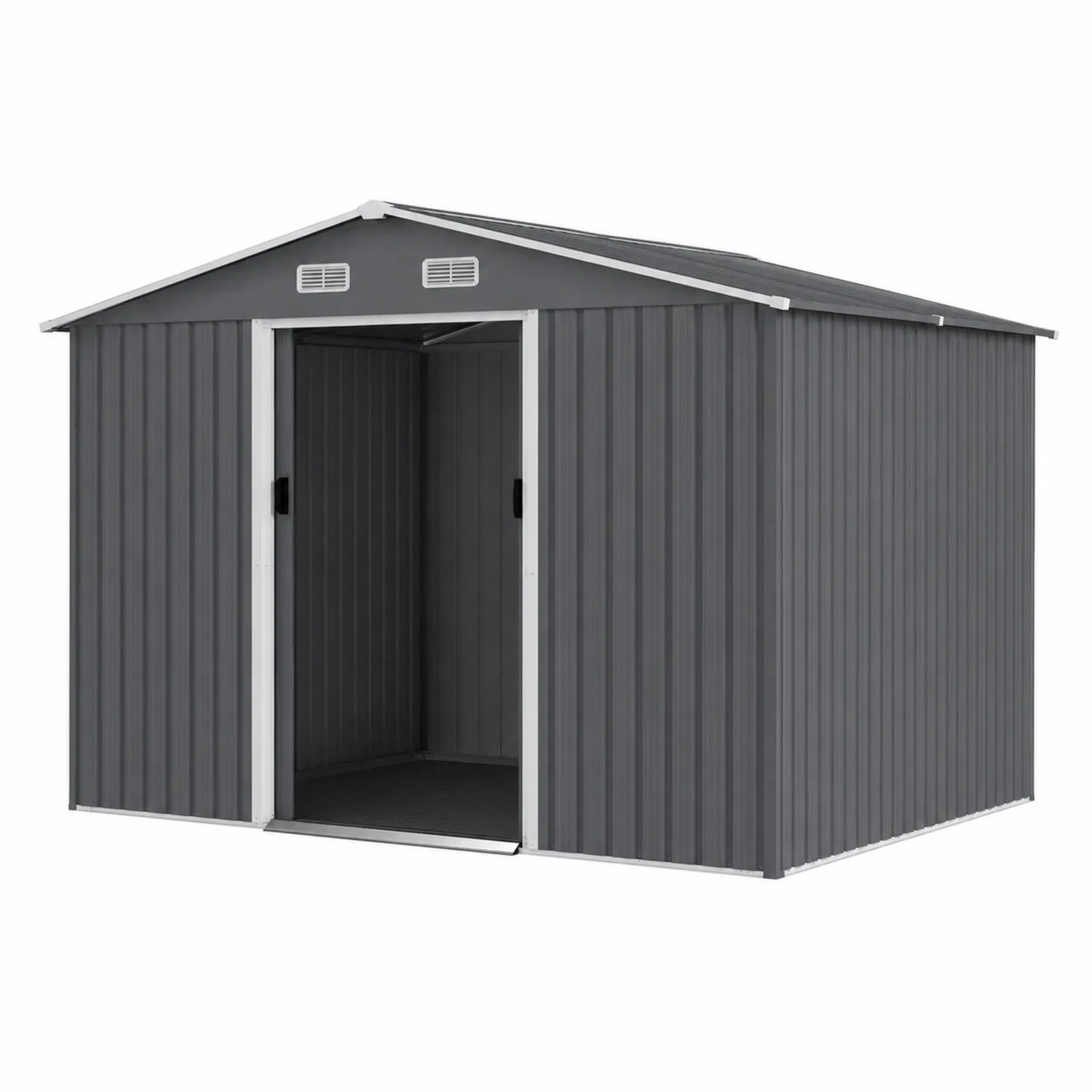 Metalowy schowek ogrodowy z blachy stalowej, szary 257x205x177 cm