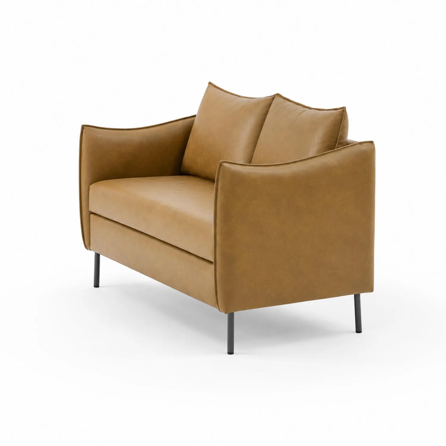 Dwuosobowa sofa z brązowej skóry ekologicznej na metalowych nogach