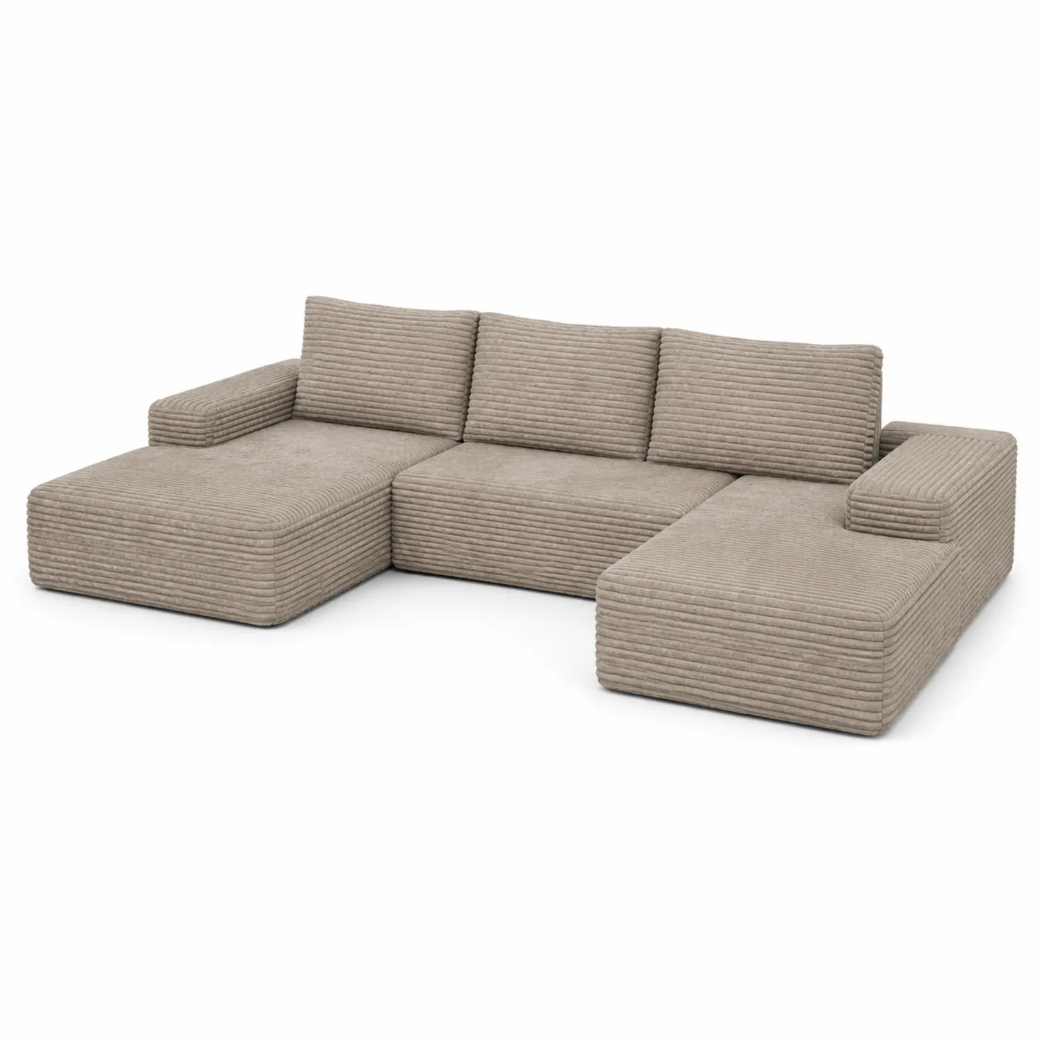 Sofa narożna beżowa z tkaniny sztruksowej