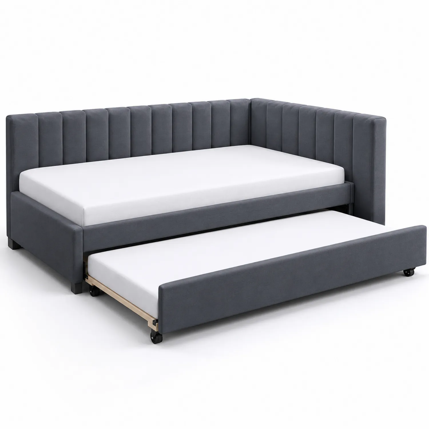 Łóżko Tapicerowane z Wysuwanym Dodatkowym Spaniem Szare