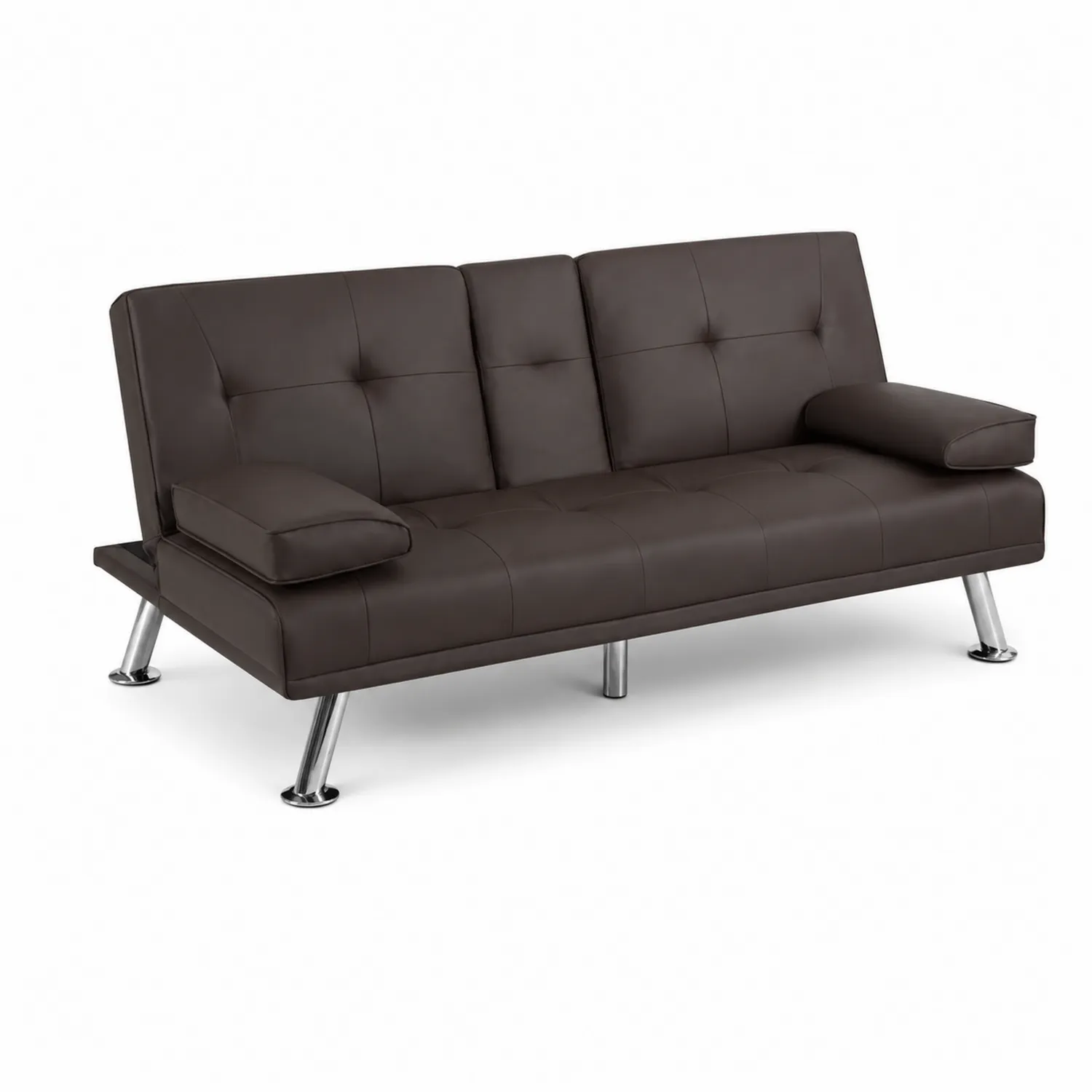 Sofa rozkładana 3-osobowa skóra ekologiczna brązowa