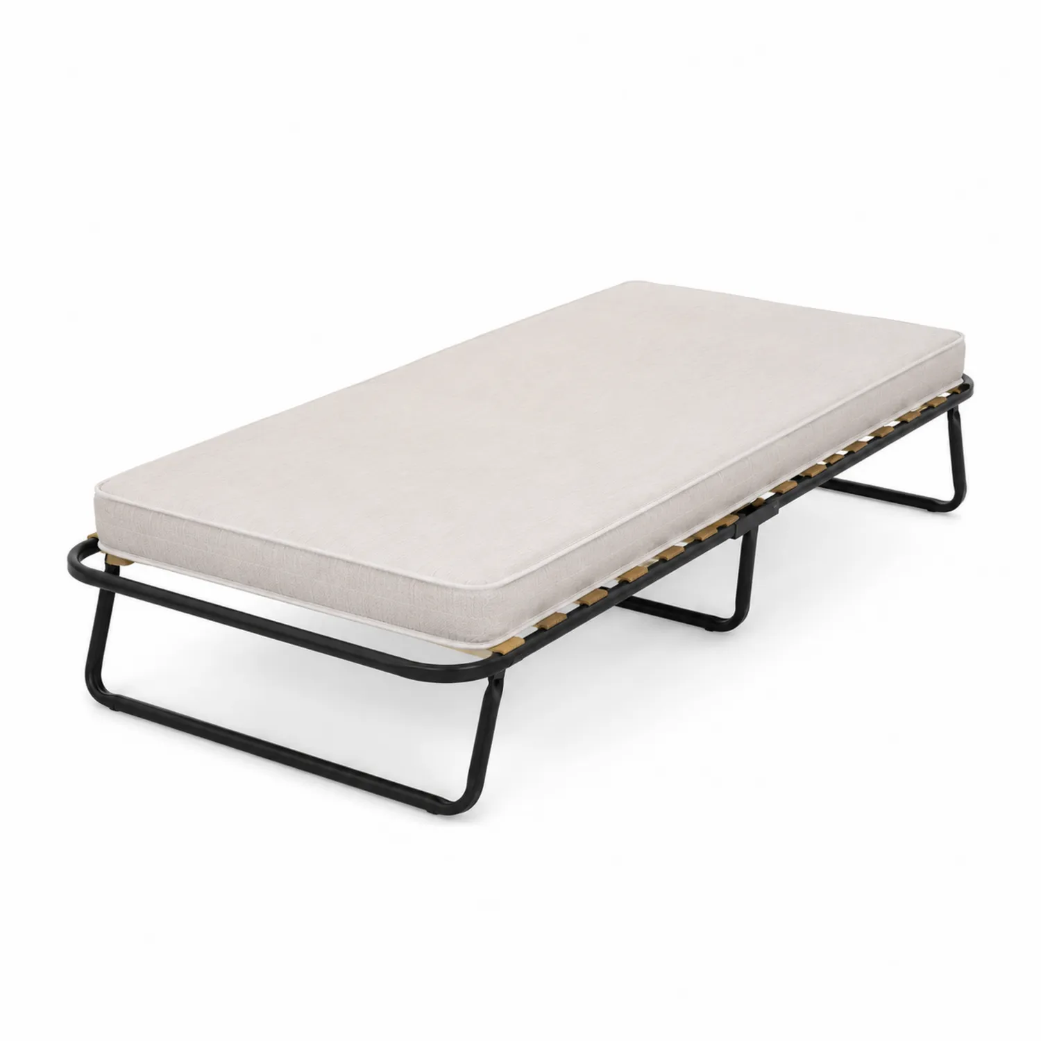 Składane łóżko metalowe z materacem piankowym 200x90 cm Beżowe