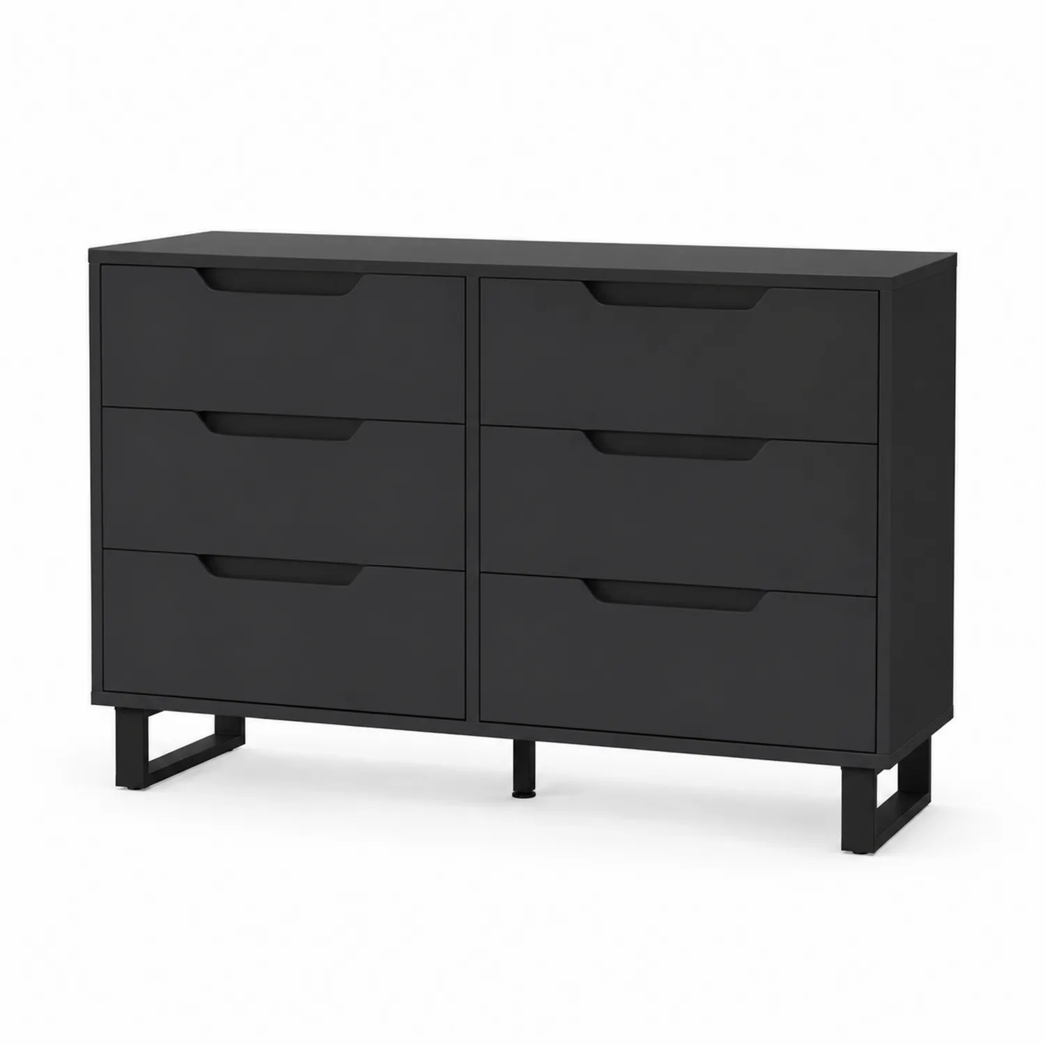 Czarna komoda z 6 szufladami MDF i stal 120x40x75 cm