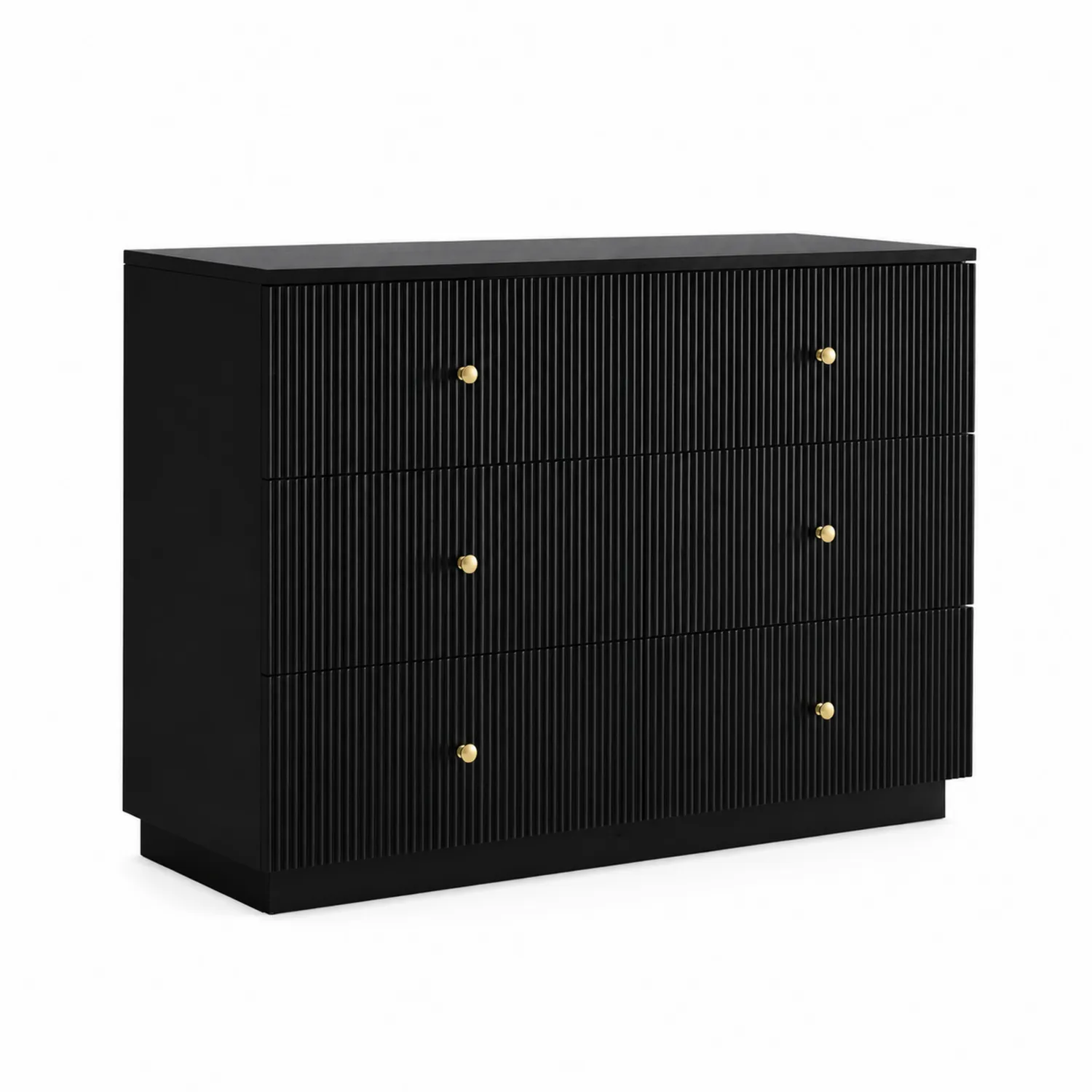 Komoda z trzema szufladami, czarny MDF i metalowe uchwyty, 120x80x40 cm