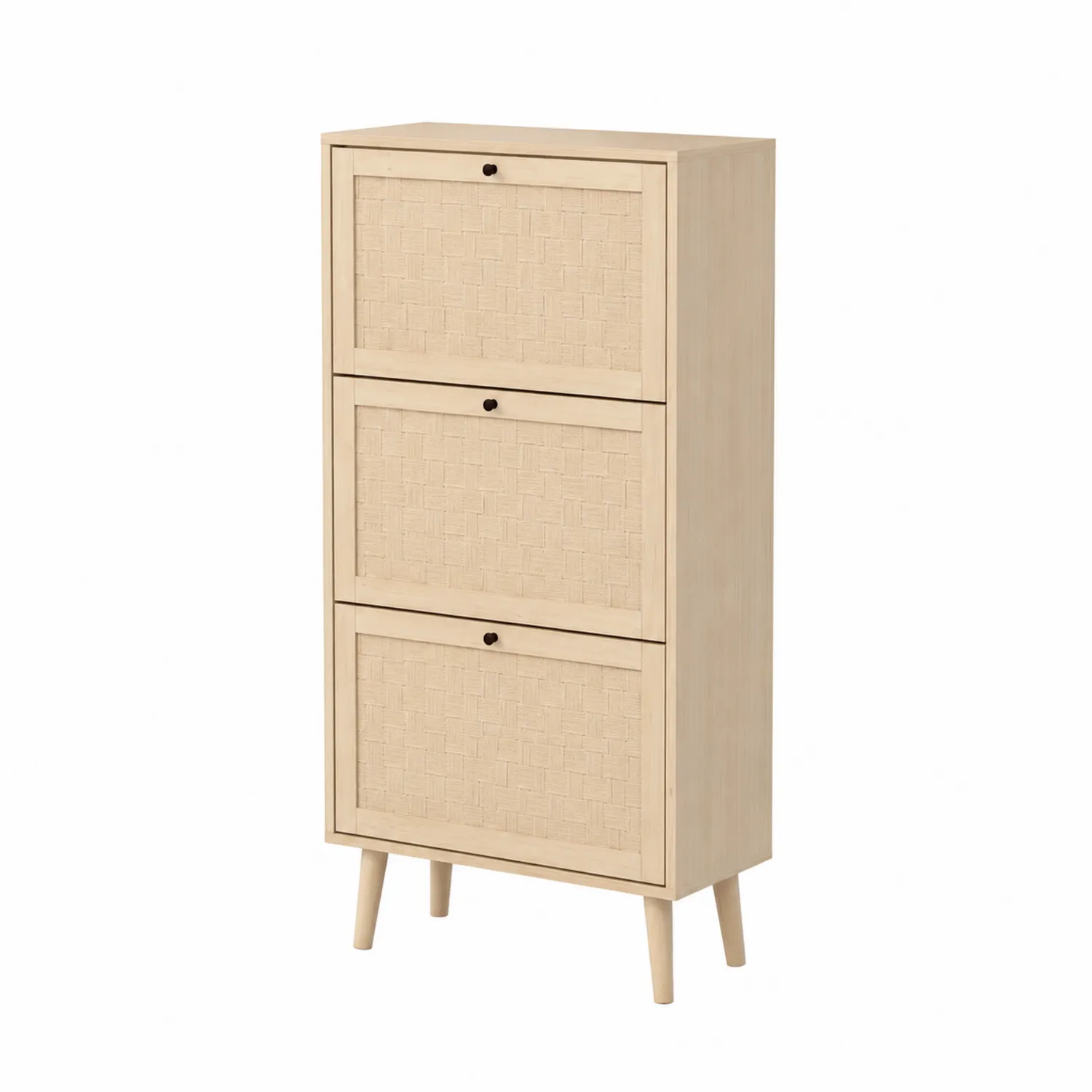 Drewniana szafka na buty z rattanowymi frontami 120 cm