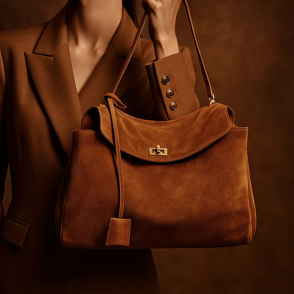 Faux Suede Tote Bag – Chocolate Brown Large Shoulder Work Bag