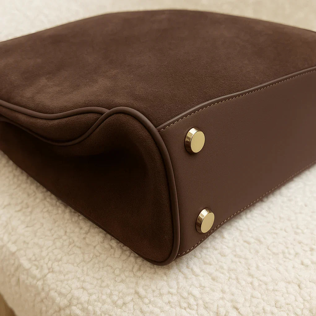 Faux Suede Tote Bag – Chocolate Brown Large Shoulder Work Bag