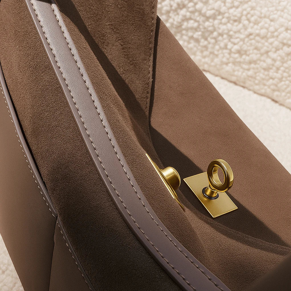 Faux Suede Tote Bag – Chocolate Brown Large Shoulder Work Bag