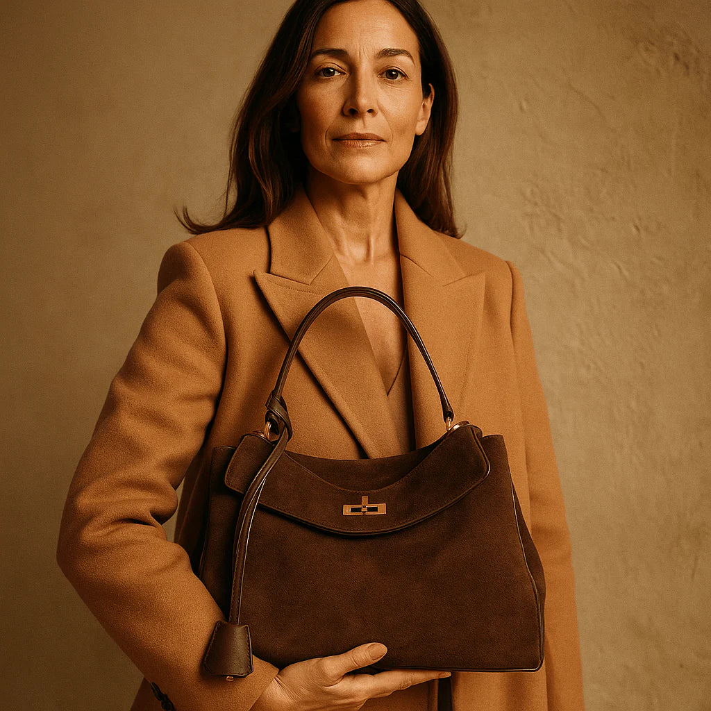 Faux Suede Tote Bag – Chocolate Brown Large Shoulder Work Bag
