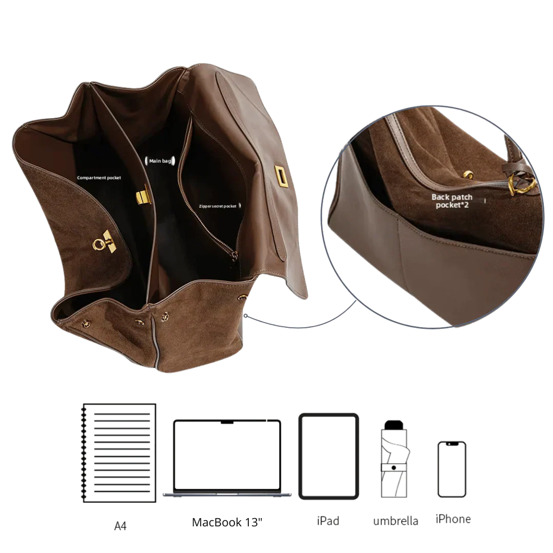 Faux Suede Tote Bag – Chocolate Brown Large Shoulder Work Bag