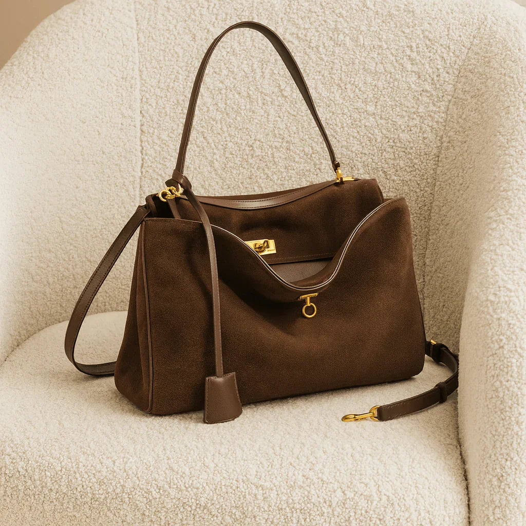 Faux Suede Tote Bag – Chocolate Brown Large Shoulder Work Bag