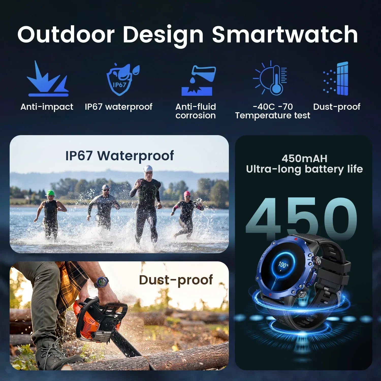 Vertix - Wireless Calling Smart Watch Men Health Monitoring 450mAh Waterproof Smart Notifications Smart Watch Women