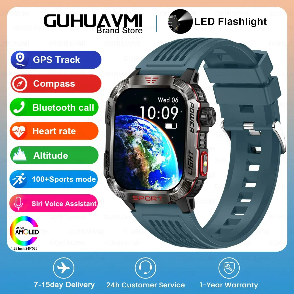  Endurance - Smart Watch Men 1.96 inch GPS Compass IP68 Bluetooth call Outdoor Sports Fitness Tracker Smartwatch