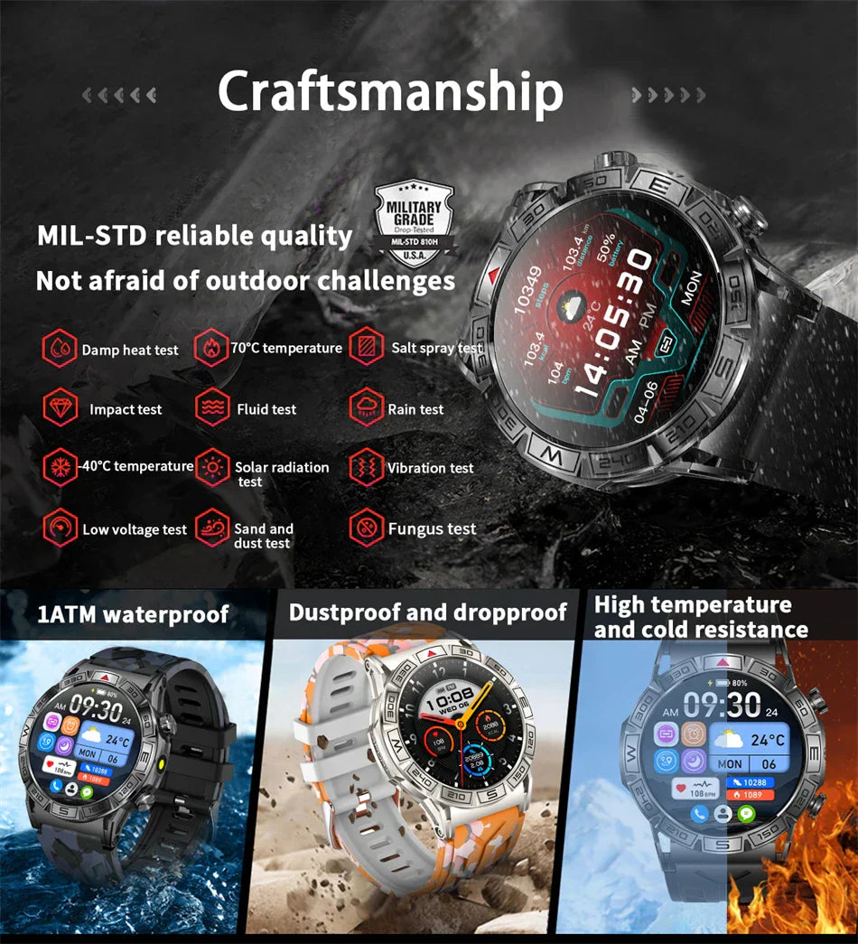 Shield - Smart Watch Men Altitude Compass GPS Sports 1ATM Waterproof Watch Bluetooth Talk SmartWatches