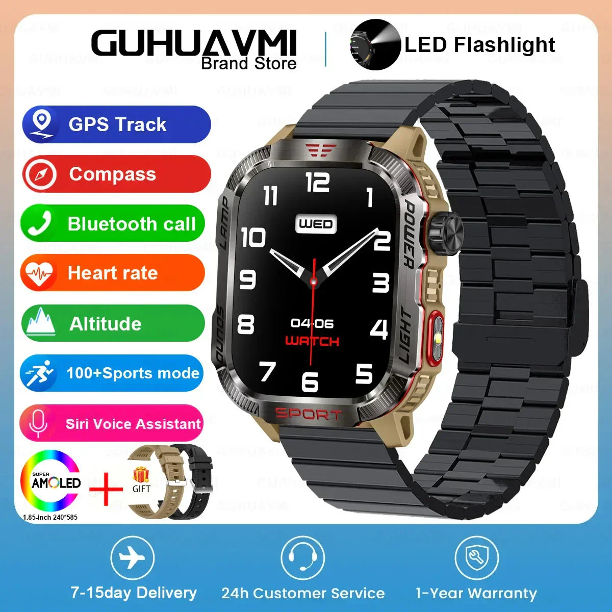  Endurance - Smart Watch Men 1.96 inch GPS Compass IP68 Bluetooth call Outdoor Sports Fitness Tracker Smartwatch