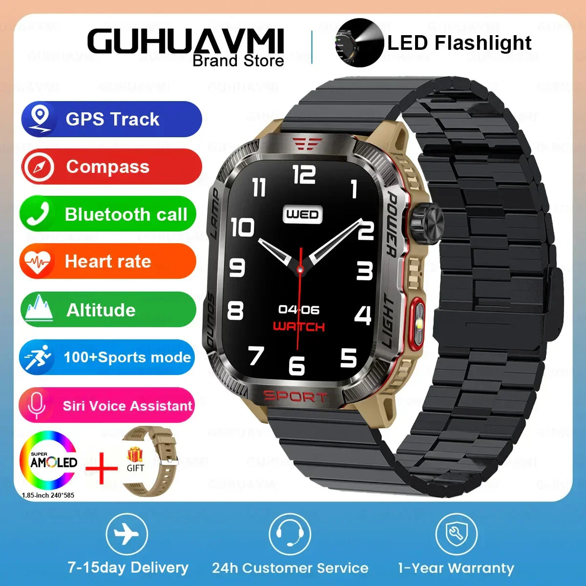  Endurance - Smart Watch Men 1.96 inch GPS Compass IP68 Bluetooth call Outdoor Sports Fitness Tracker Smartwatch