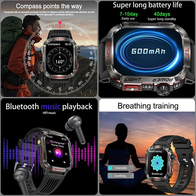  Endurance - Smart Watch Men 1.96 inch GPS Compass IP68 Bluetooth call Outdoor Sports Fitness Tracker Smartwatch