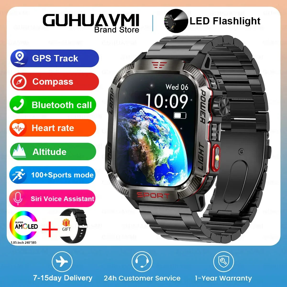  Endurance - Smart Watch Men 1.96 inch GPS Compass IP68 Bluetooth call Outdoor Sports Fitness Tracker Smartwatch