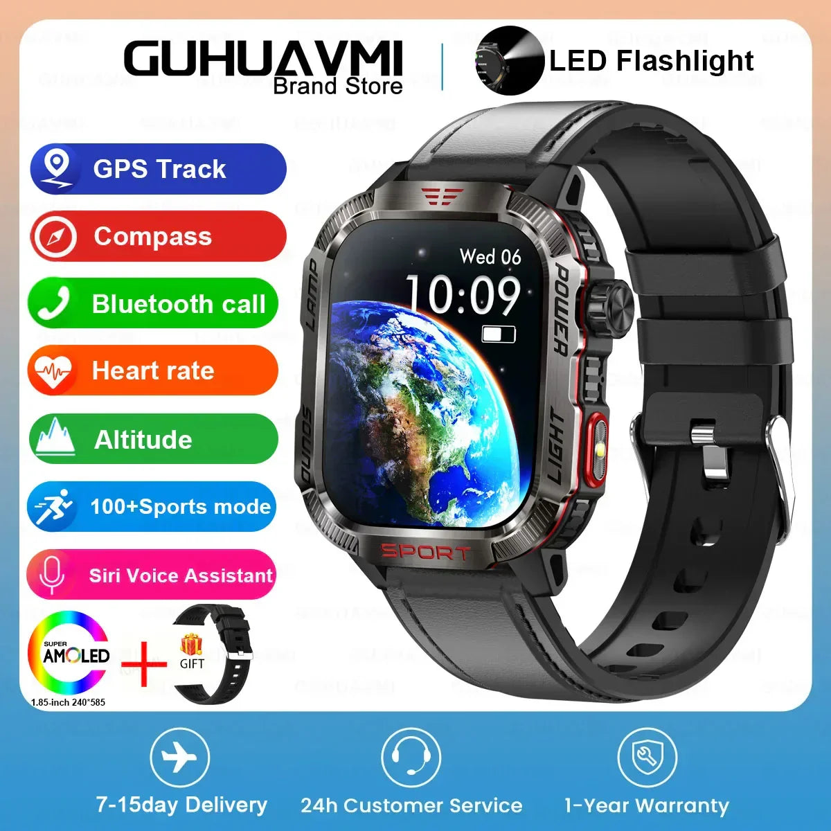  Endurance - Smart Watch Men 1.96 inch GPS Compass IP68 Bluetooth call Outdoor Sports Fitness Tracker Smartwatch