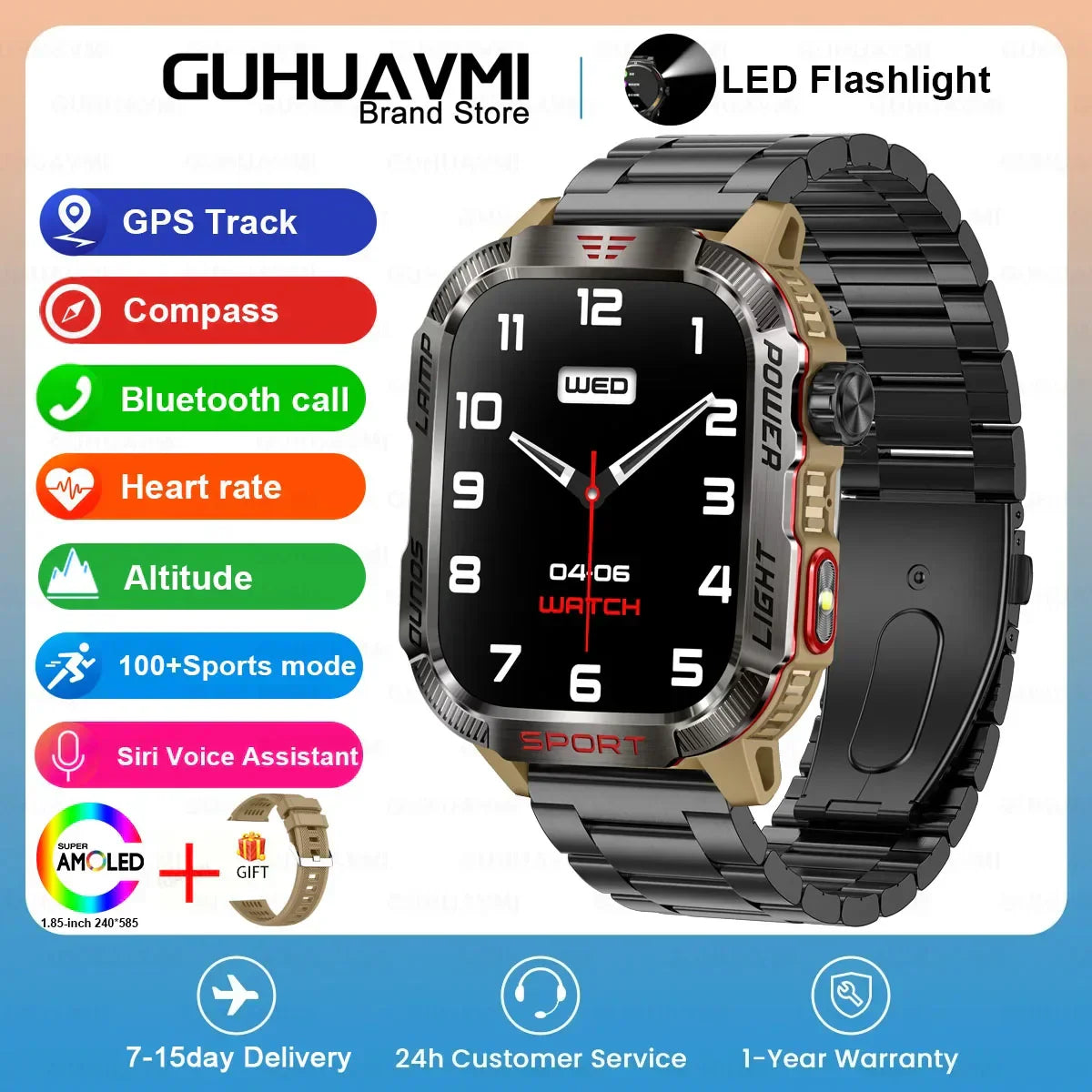  Endurance - Smart Watch Men 1.96 inch GPS Compass IP68 Bluetooth call Outdoor Sports Fitness Tracker Smartwatch