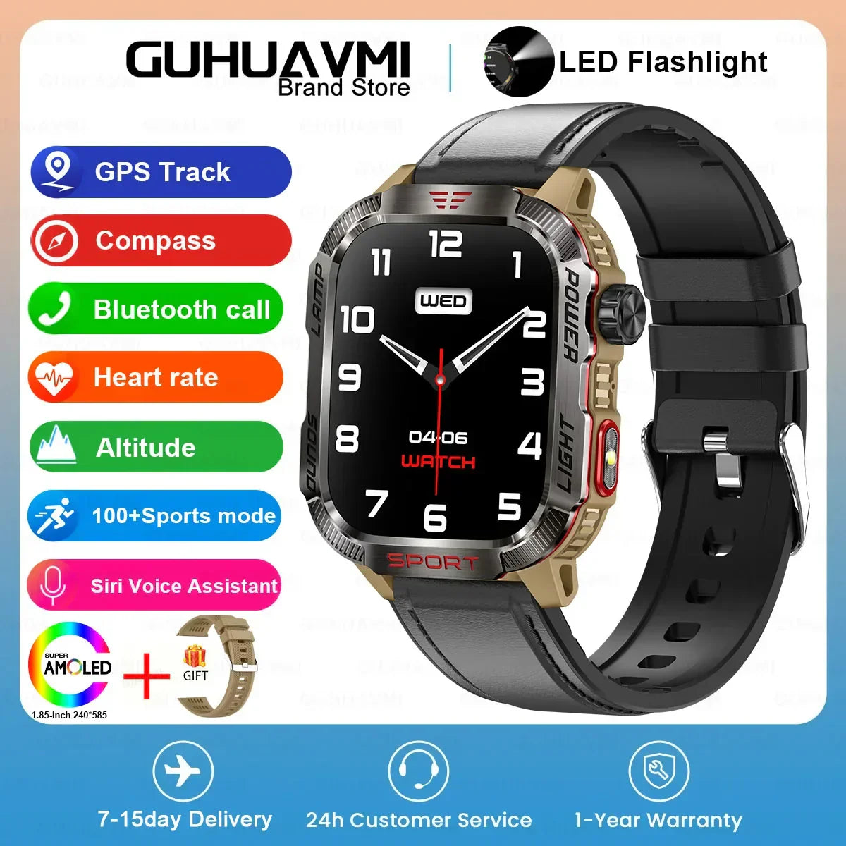  Endurance - Smart Watch Men 1.96 inch GPS Compass IP68 Bluetooth call Outdoor Sports Fitness Tracker Smartwatch
