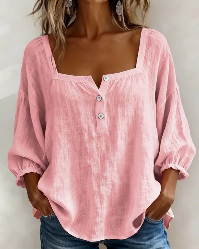 Linen loose-fitting casual T-shirt suitable for all occasions