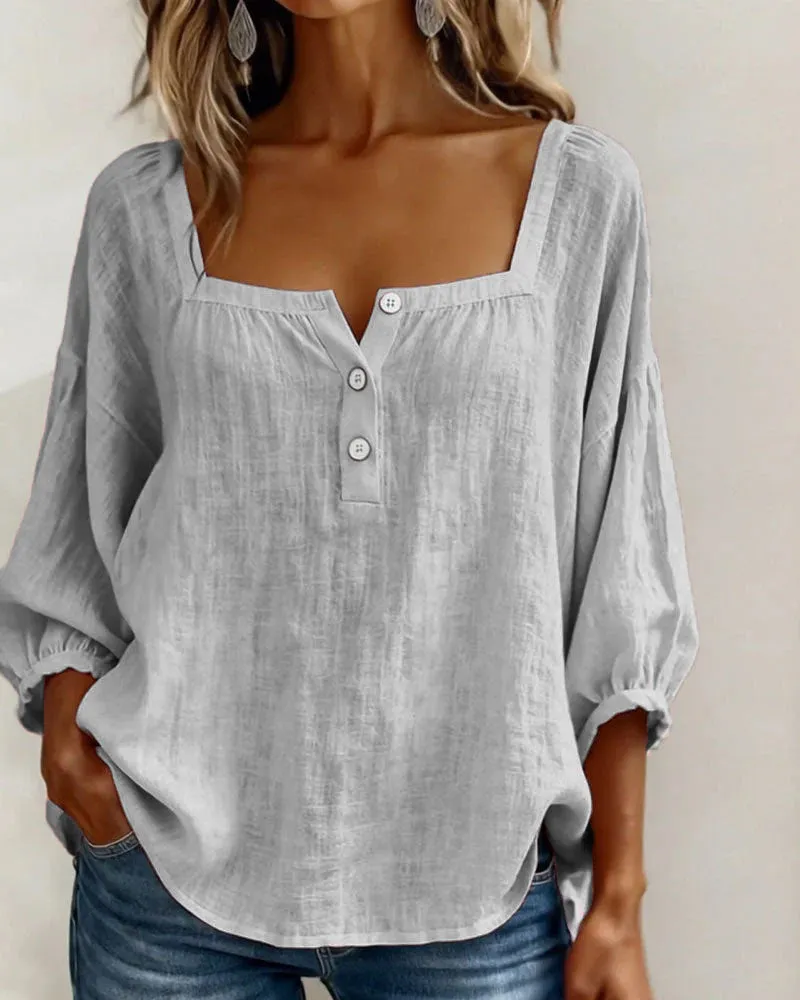 Linen loose-fitting casual T-shirt suitable for all occasions
