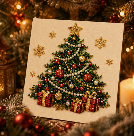 Framed Christmas Tree - Pearls Painting Kit DIY Diamond Painting Pearl Dot Crafts 20x20CM1