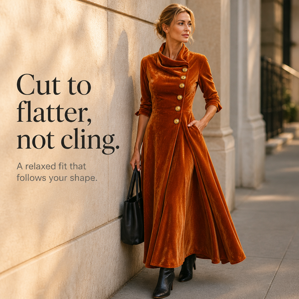  Cowl Neck Velvet-Look Maxi Dress