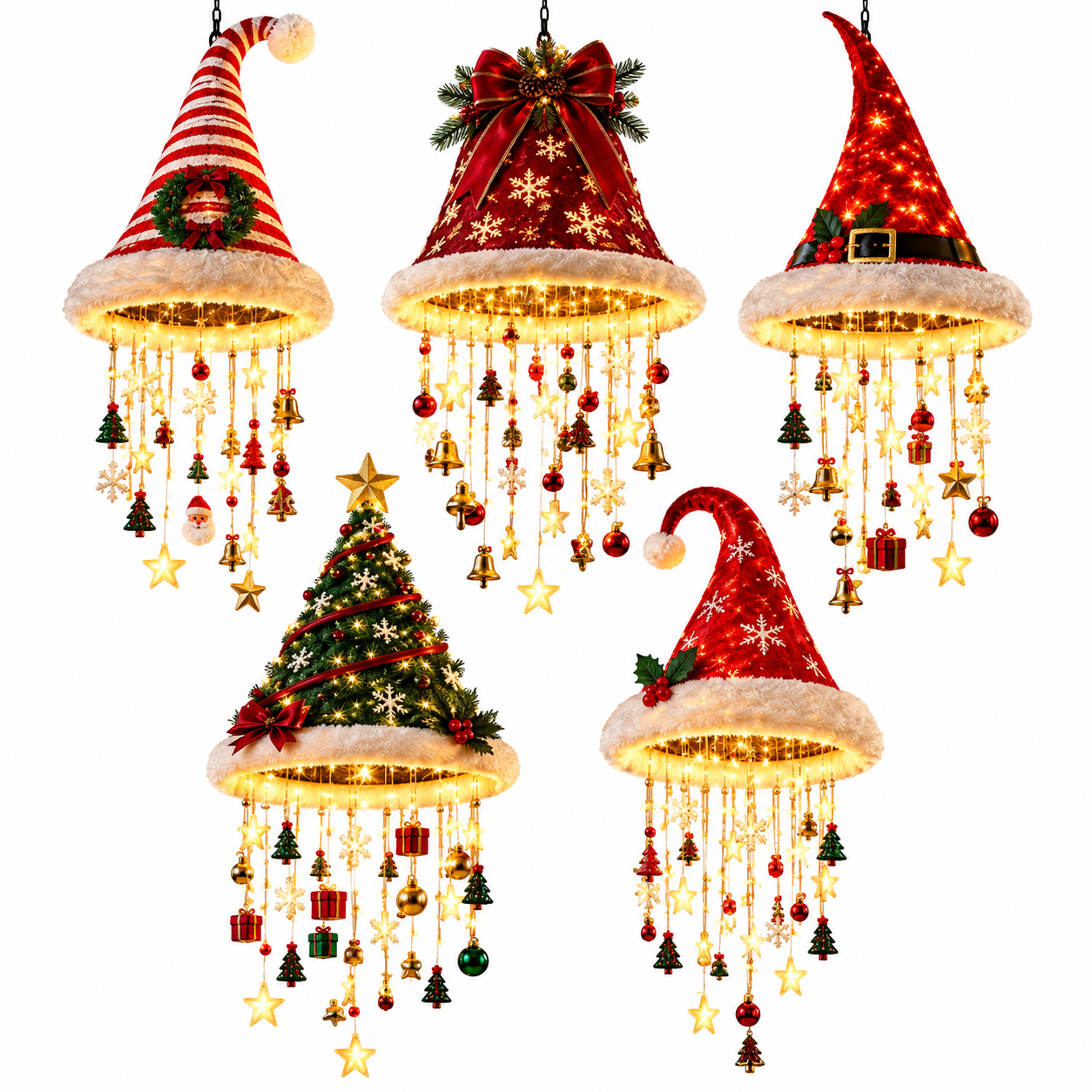 🎅 Lighted Santa Hat Hanging Chandelier🎄Holiday Decor Gift