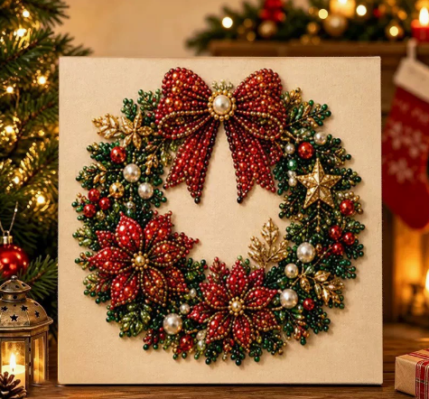 Framed Christmas Tree - Pearls Painting Kit DIY Diamond Painting Pearl Dot Crafts 20x20CM1