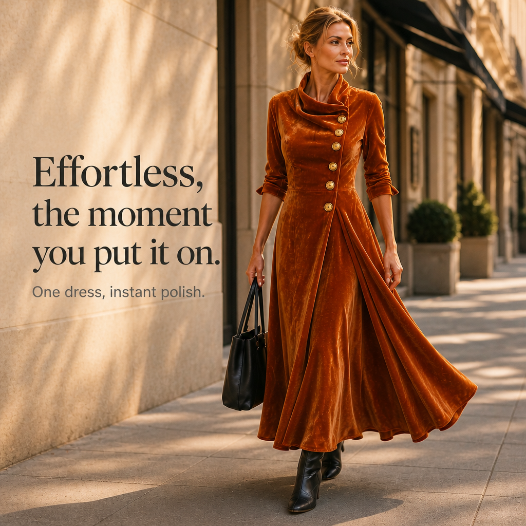  Cowl Neck Velvet-Look Maxi Dress