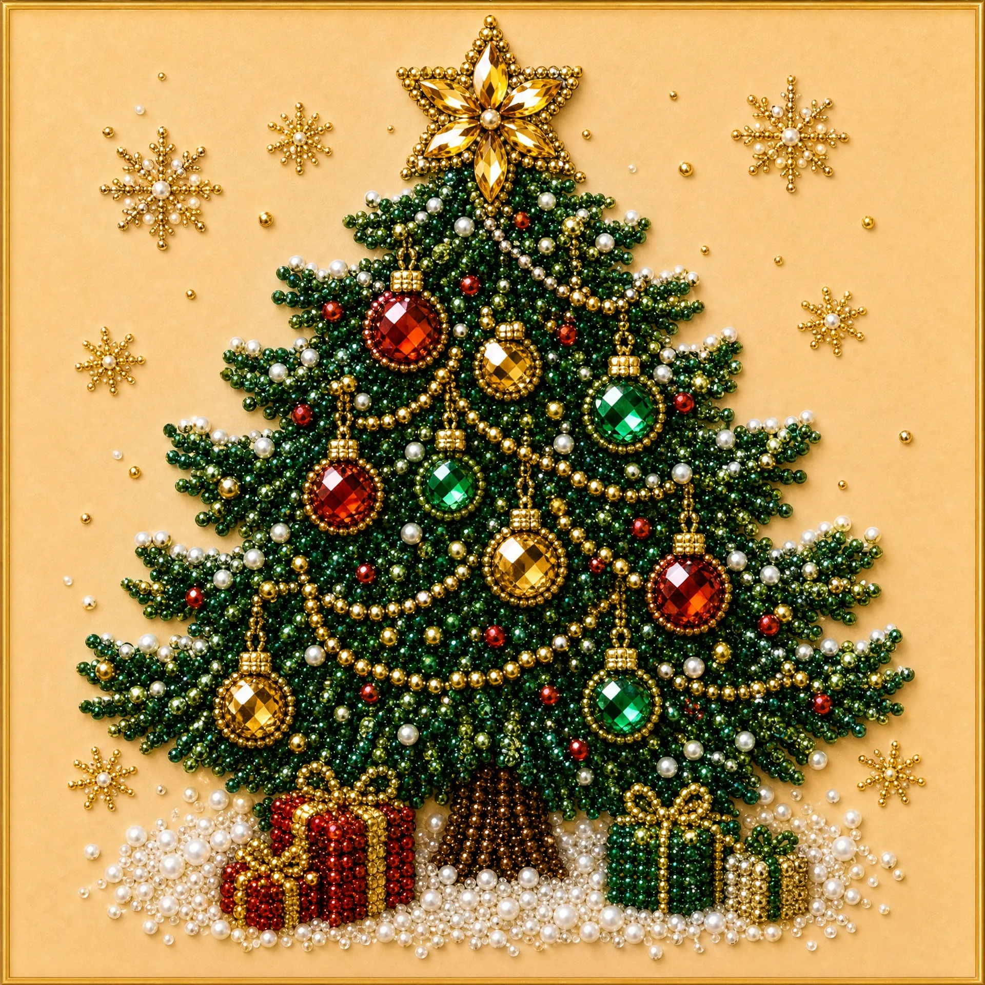 Framed Christmas Tree - Pearls Painting Kit DIY Diamond Painting Pearl Dot Crafts 20x20CM1