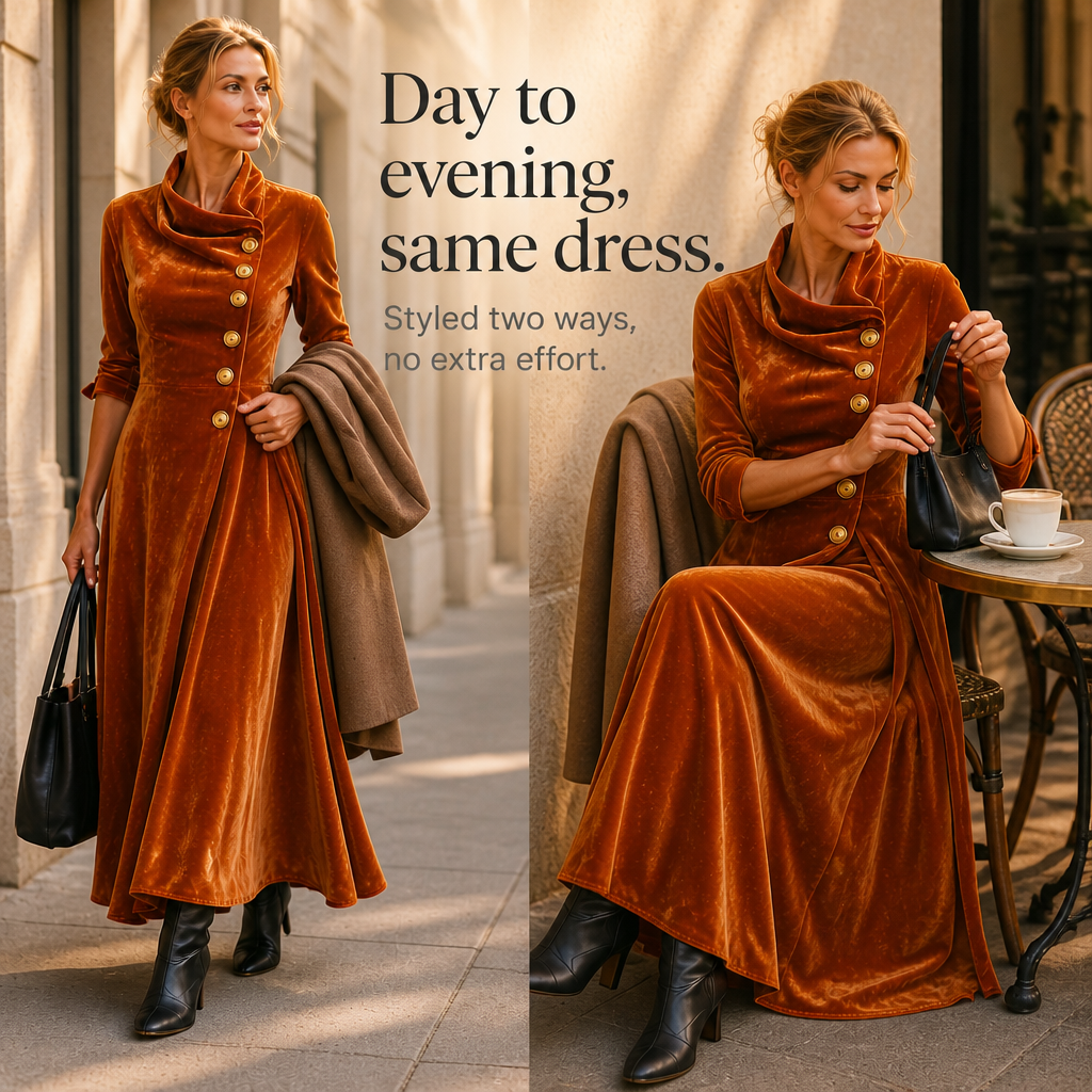  Cowl Neck Velvet-Look Maxi Dress