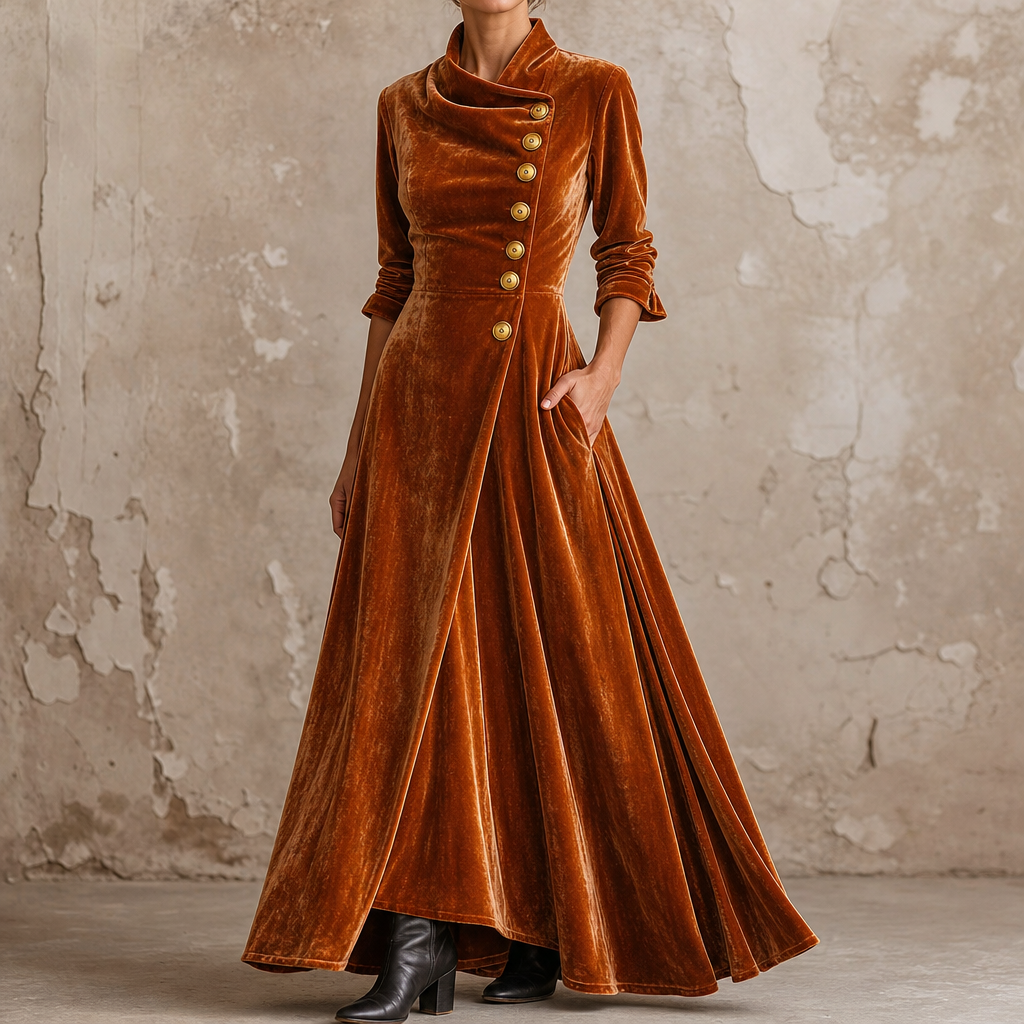  Cowl Neck Velvet-Look Maxi Dress