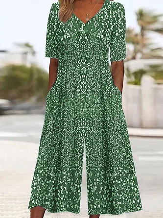 Special Short Sleeve Blue Side Pocket Jumpsuit