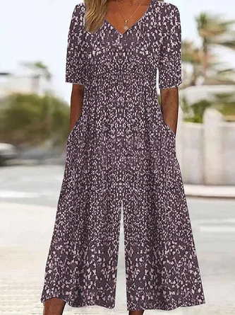 Special Short Sleeve Blue Side Pocket Jumpsuit