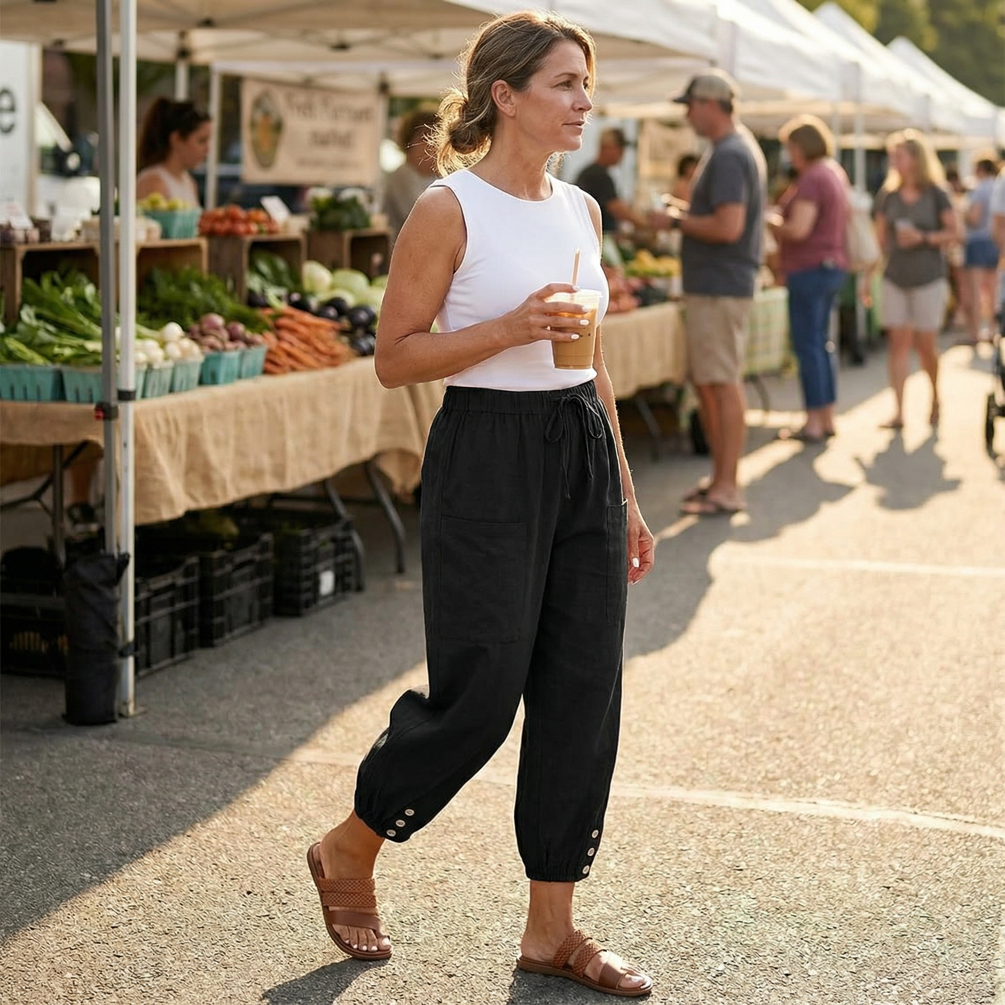 🔥Bestseller!  Lightweight Summer Capris with Button Hem