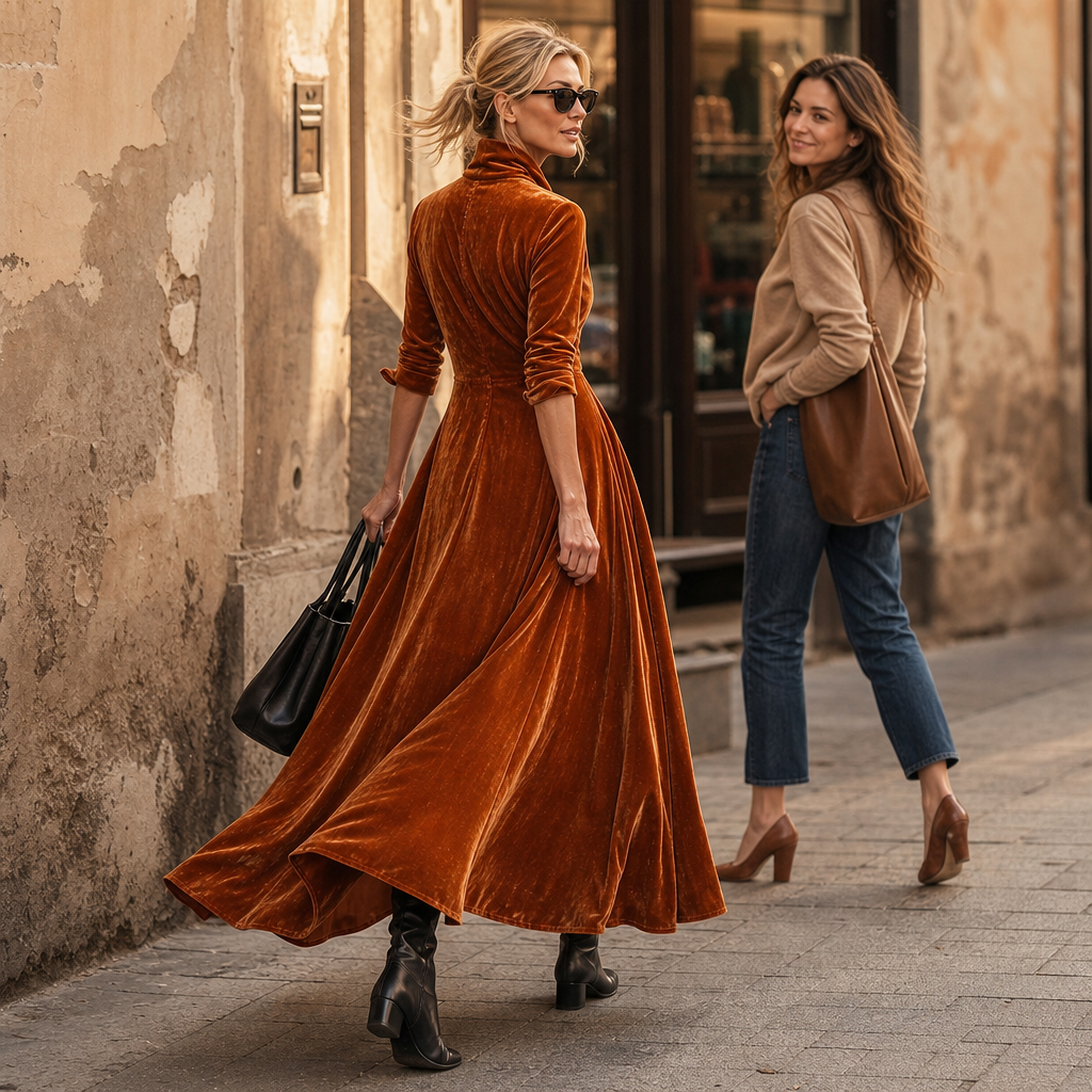  Cowl Neck Velvet-Look Maxi Dress