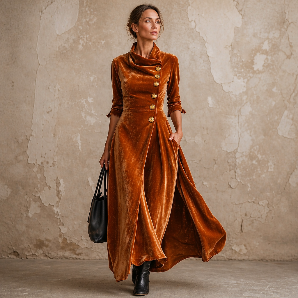  Cowl Neck Velvet-Look Maxi Dress