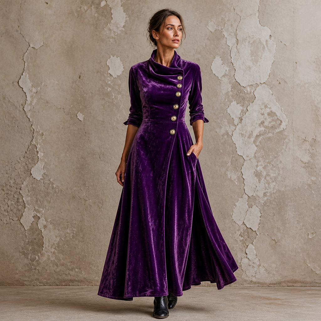  Cowl Neck Velvet-Look Maxi Dress