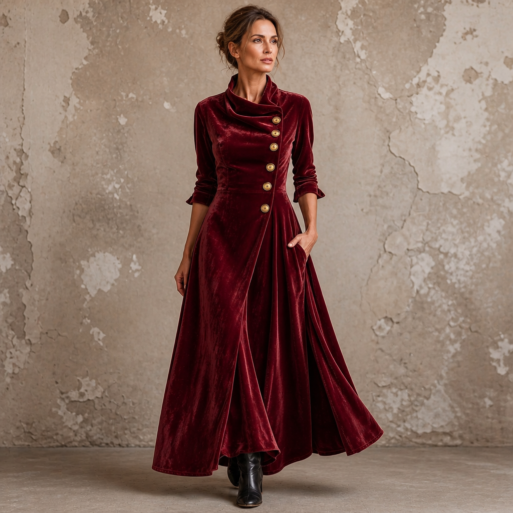  Cowl Neck Velvet-Look Maxi Dress