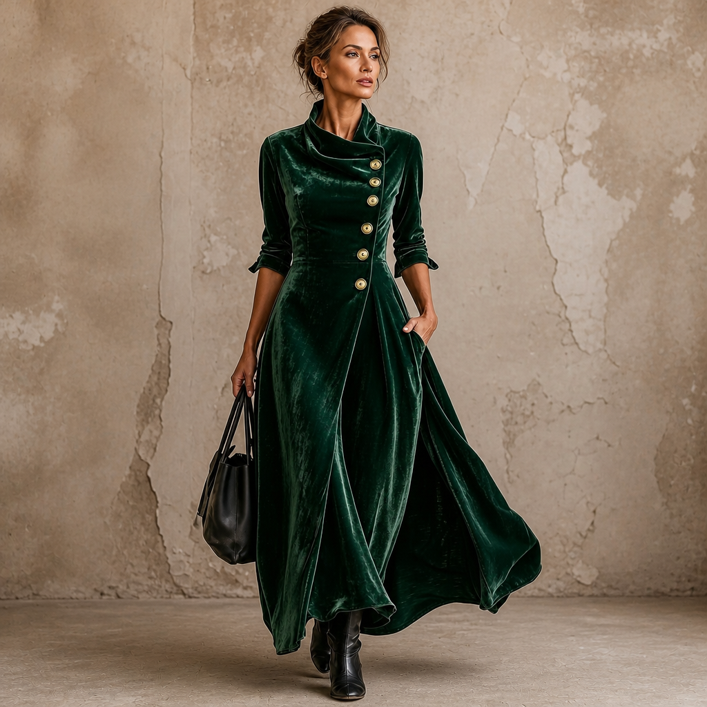  Cowl Neck Velvet-Look Maxi Dress
