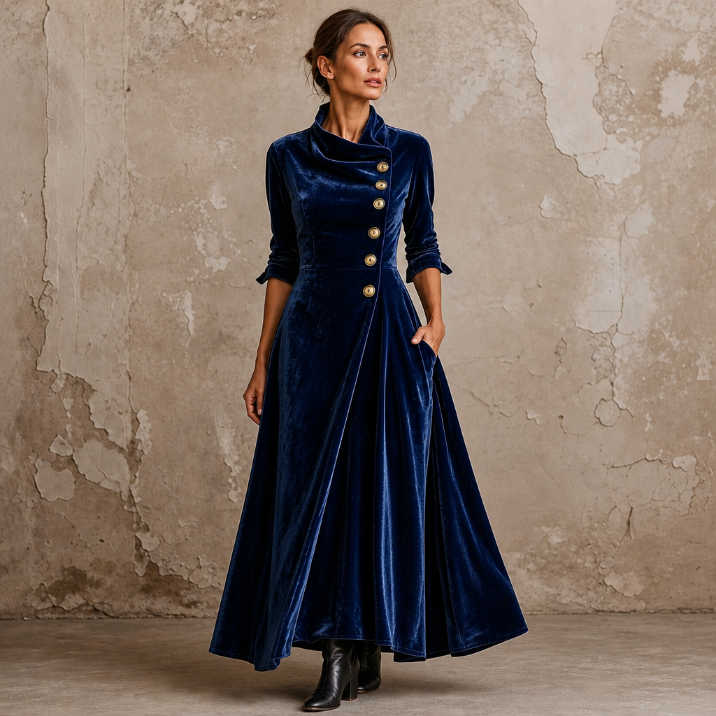  Cowl Neck Velvet-Look Maxi Dress