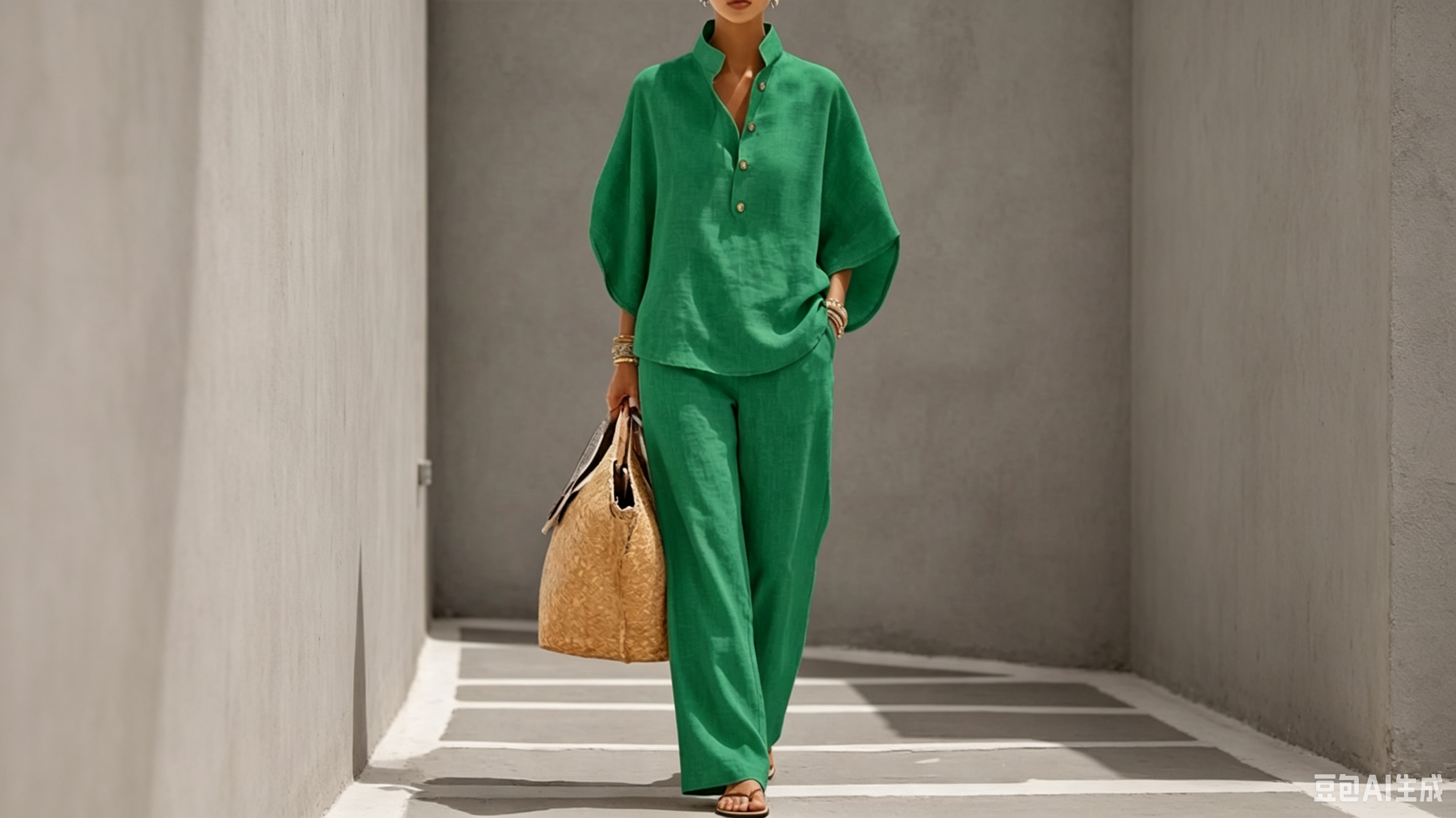 Casual Batwing Sleeve Linen And Cotton Shirt And Trousers Two-piece Set