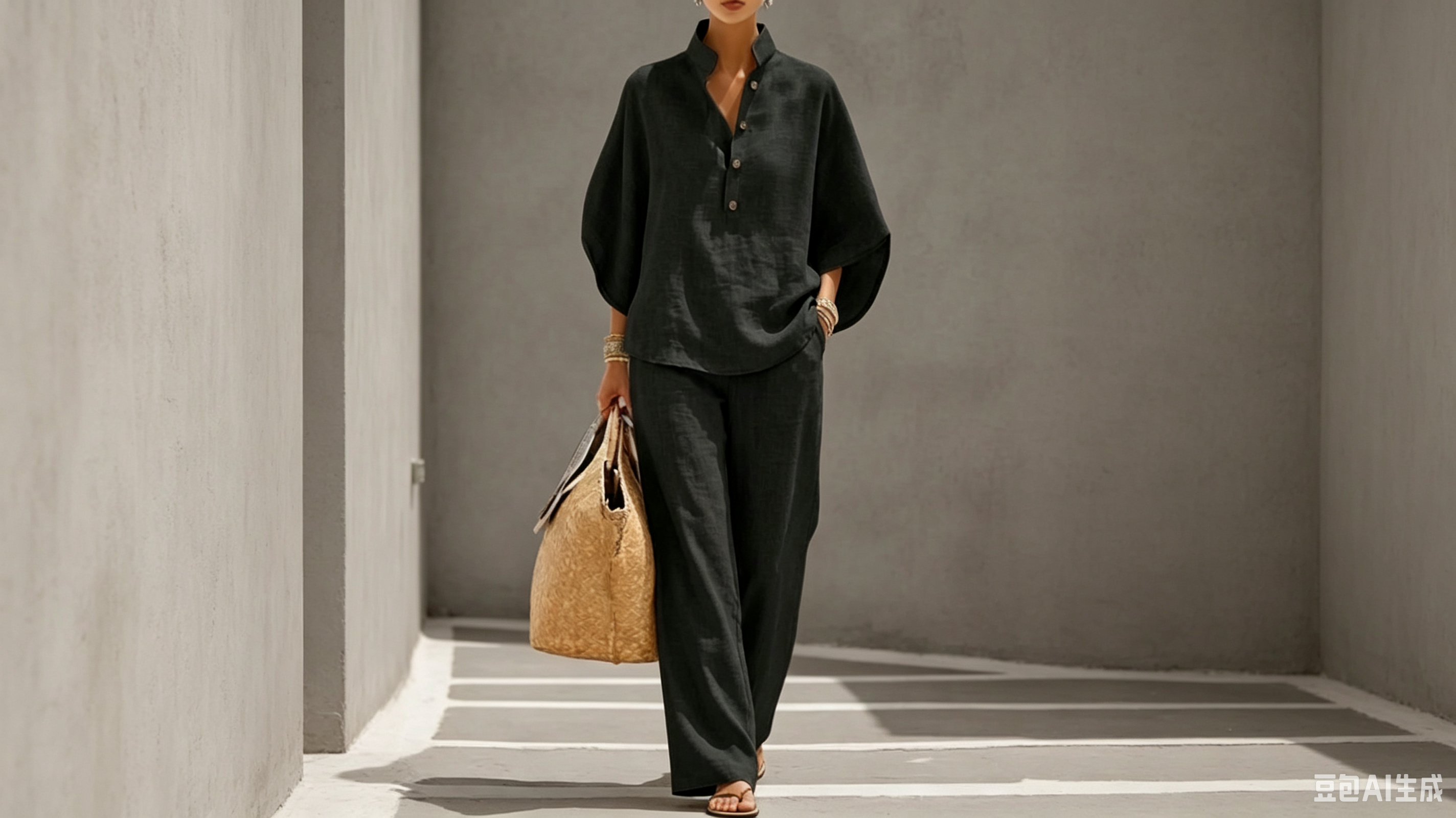 Casual Batwing Sleeve Linen And Cotton Shirt And Trousers Two-piece Set