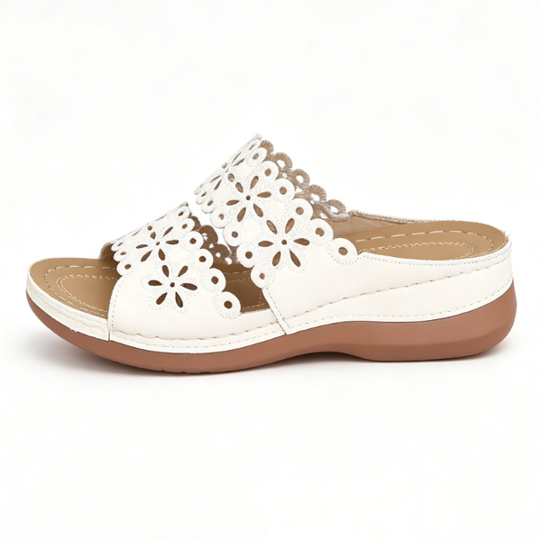 Hollow Embroidery Platform Slides with Built-In Arch Support & Slip On Convenience